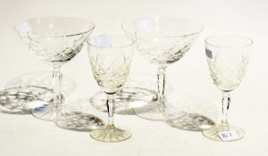 A set of six cut-stem champagne glasses and three small stem wines (9)