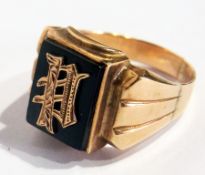 14K gold and black onyx signet ring, embossed monogram