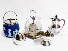 Quantity of EPNS to include cruet set, water jug, and other items (1 box)
