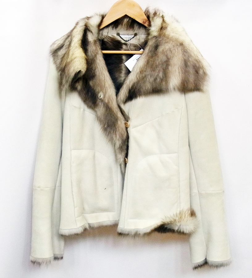 A "MaxMara" cream shearling short jacket, labelled "MaxMara" "genuine leather", size medium, with