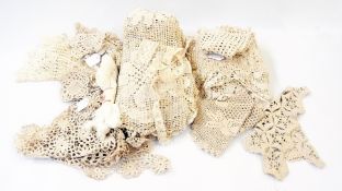 Quantity of crochet items, table linen, crochet curtains, lace pieces and other pieces