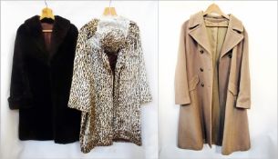 Martin Blau faux leopard print coat and hat, another brown faux fur coat and camel wool coat (3)