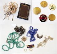 A quantity of costume jewellery, five Stratton compacts, brooches, photo frame, etc (1 box)