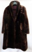 Brown beaver type fur coat with shawl collar