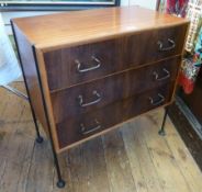 1960's Vanson teak chest of drawers, comprising three long drawers, raised on metal feet, height