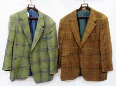 A pair of Huntsman, Saville Row, London gentleman's tweed jackets and Huntsman hangers (2)