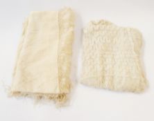 An oriental cream embroidered shawl and another lace shawl (2)