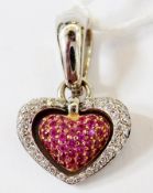 18ct gold Chimento diamond and pink sapphire heart pendant, with a pink sapphire set gold heart