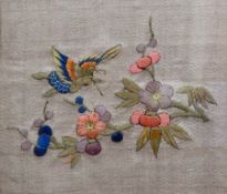 Three oriental embroidered panels, mainly foliate motifs (3)