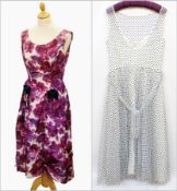 An Alma Leigh purple floral summer day dress, 1950's style and a white and black polka dot necked