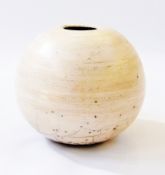 Twentieth century studio pottery vase by John Bedding, ovoid shaped, cream glaze, raku fired, 18cm