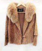 Mid Twentieth century Harrods pink Persian lamb jacket with fox fur collar