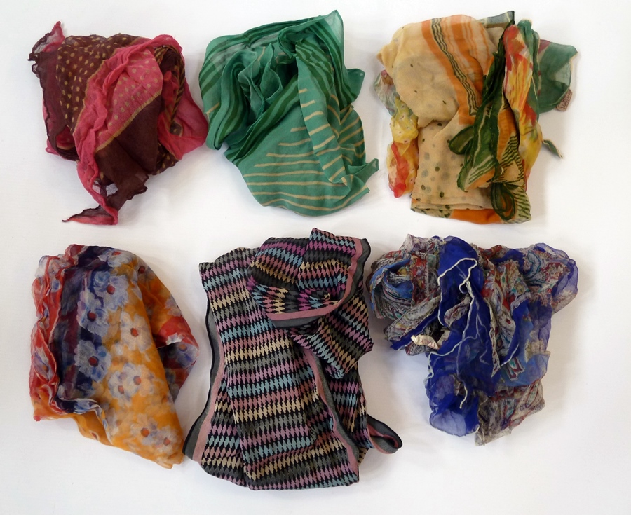 A quantity of silk and other scarves (1 box)