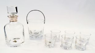 Italian Primavera Cristallo decanter with silver collar, set of six  small tumblers and a glass