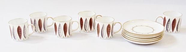 Set of six Susie Cooper "Hyde Park" cups and saucers