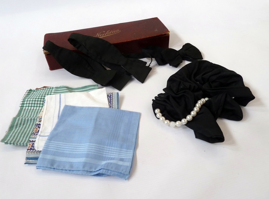 A large quantity of assorted napkins, a scarfette dickey and a quantity of bow-ties in box (1 box)