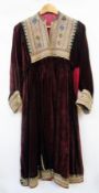 Middle Eastern aubergine velvet and metallic brocade dress, with ornate cuffs and bib