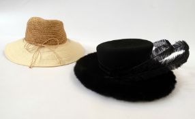 A Philip Somerville black faux-fur and felt hat with two feathers, in original Philip Somerville hat