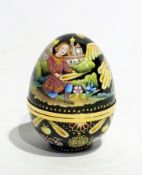 Elliot Hall enamel egg in firebird pattern, painted with fantastic scene and formal flowers, limited