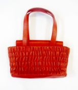 Yves St Laurent red leather ruched handbag with two handles