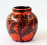 Royal Lancastrian pottery vase by W.S. Mycock and E.T.Radford with stylised brown leaves on a