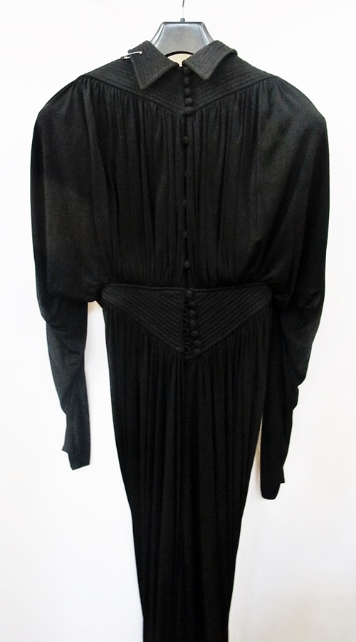 YUKI for Liberty 1980's black evening dress with high collar, cow back