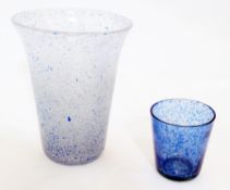 Modern studio blue and clear glass vase, flared rim, height 24cm and another modern blue and clear