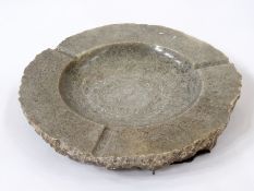 Circa 1964 large polished Italian marble ashtray in mottled grey, 31cm diameter