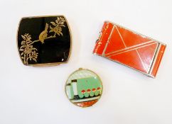 An Art Deco enamel powder compact, another and a cigarette case (3)