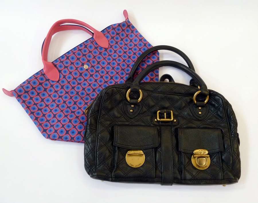 Marc Jacobs black leather bag (af), a Longchamp patterned bag and another (3)
