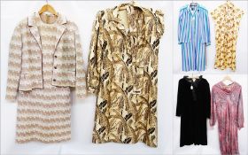 A Thai silk short sleeved dress, a Presence size 40 short sleeved dress and matching shirt,