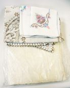 A quantity of linen to include:- tablecloth, tea towels, napkin, baby shoes, etc. (1 box)