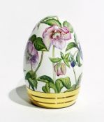 Elliot Hall enamel and gilt metal egg, "Hellebore" pattern on a cream ground, painted by S Selby and