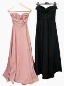 A 1950s pale-pink sleeveless evening gown with sequins and beads to bodice and a 1950s black taffeta