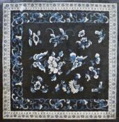 Two Chinese embroidered panels, probably Sanlan, foliate motifs (2)