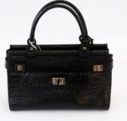 A Jasper Conran black leather handbag, crocodile-style