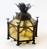 Art Nouveau glass hanging lamp, yellow glass with mounted metal