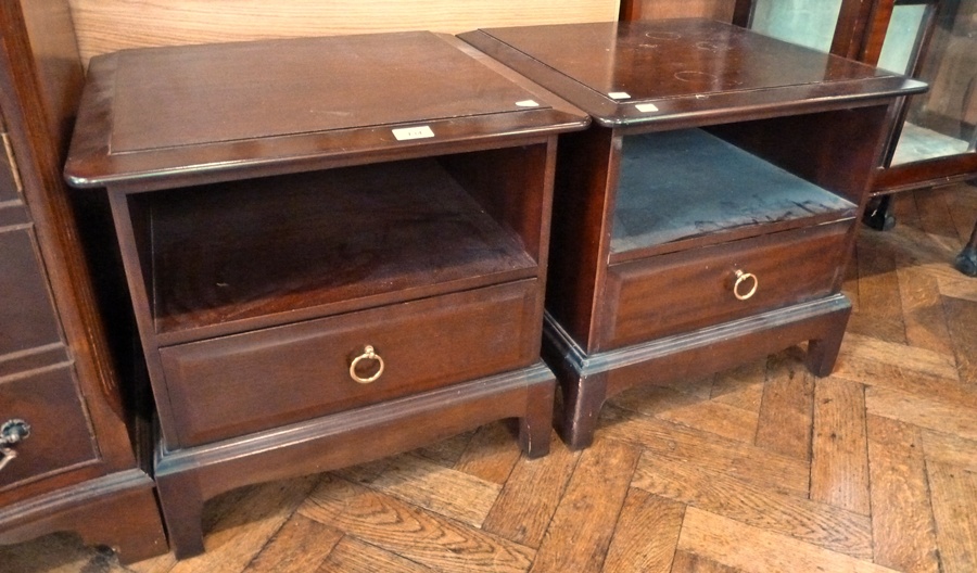 Pair Stag Minstrel bedside chests, with open shelf and single drawer