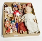 Three composition Punch and Judy type dolls heads, Sindy type doll, small Roddy celluloid doll and
