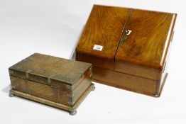 A walnut stationery box with pair doors enclosing stationery compartments and an oak box (2)