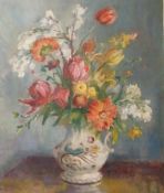 Oil on canvas 
Unattributed
Still life of flowers in a vase, unsigned, 49 x 49 cm