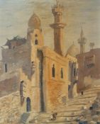Oil on canvas
E Erfman (1901-1968) 
Tunisian scene, buildings and figures, signed, 52cm x 39cm