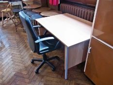 Modern lightwood metal framed desk and black swivel office chair