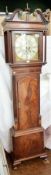 An 18th century mahogany and marquetry inlaid longcase clock, the hood with swan-neck pediment and