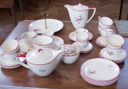 Crown Devon pottery "Stockholm" pattern tea and coffee service viz:- teapot, coffee pot, two various