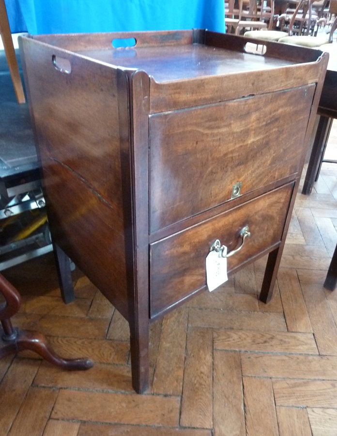 A Georgian mahogany tray-top commode, with open shelf below and deep drawer, on square legs, width