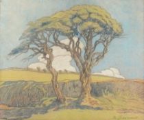 Pastel drawing
M. Jean Maud(?) 
Windswept tree in landscape, signed, 37cm x 43cm