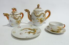 Japanese porcelain lithophane teaset, dragon decorated, Royal Worcester flameproof gilt jug and