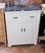 1950's Ifco black glass topped white cabinet, with chromium plated bar handles