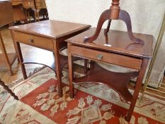 Two reproduction mahogany occasional tables, each with single drawer and shaped undershelf,